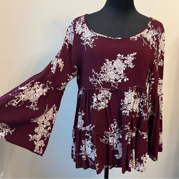 JODIFL Burgundy Floral Blouse - Picture 2 of 9